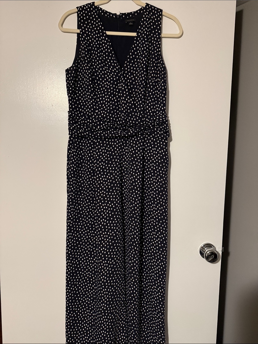 Ann Taylor Navy Polka Dot Sleeveless Jumpsuit